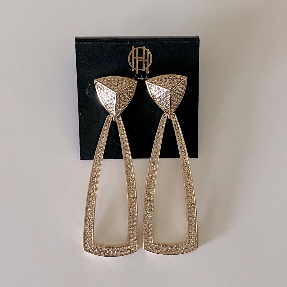House of Harlow Gold Rhinestone Drop Earrings